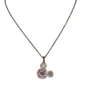 Minnie Mouse Inspired Pink Crystal Halo Necklace Gold Tone S.‎ Steel Disney